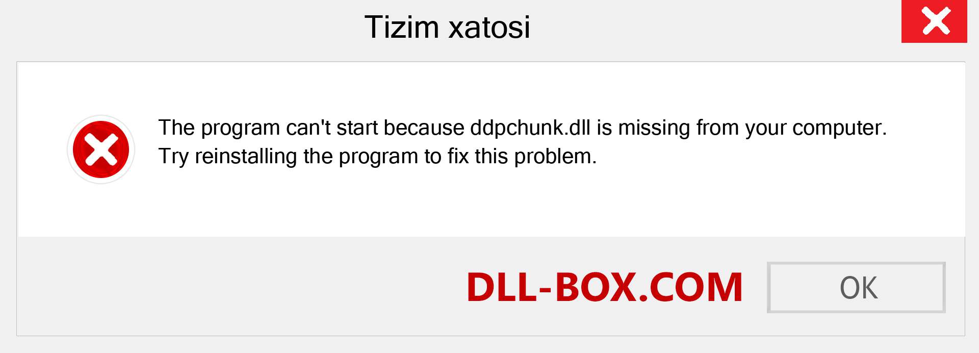 ddpchunk.dll fayli yo'qolganmi?. Windows 7, 8, 10 uchun yuklab olish - Windowsda ddpchunk dll etishmayotgan xatoni tuzating, rasmlar, rasmlar